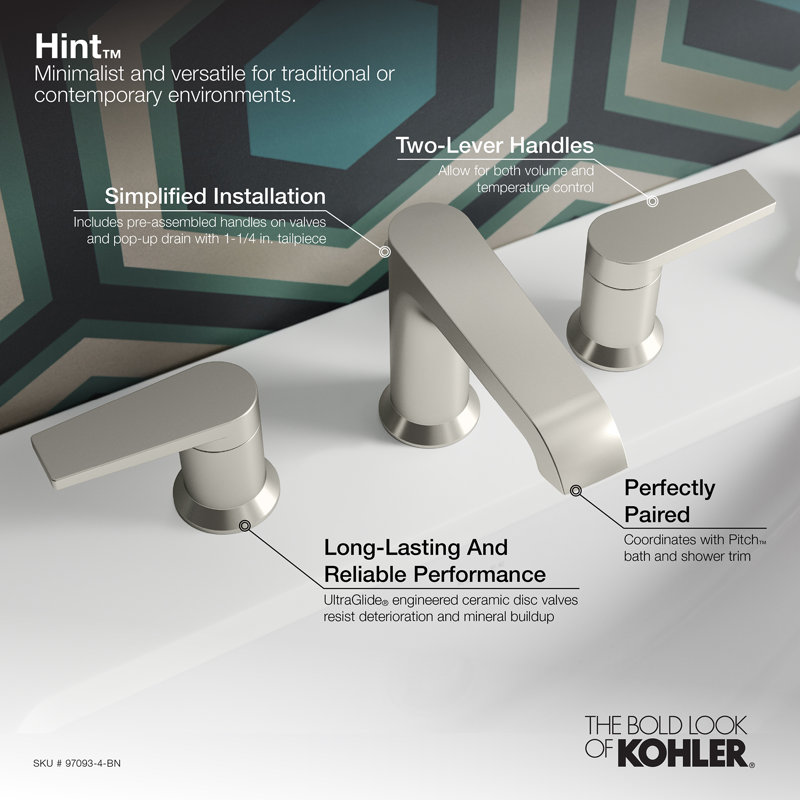 Kohler Hint Widespread Bathroom Faucet with Pop-Up Drain Assembly, 3 ...